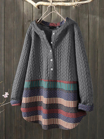 Women's Ethnic Print Long Sleeve Mid-length Mom Coats