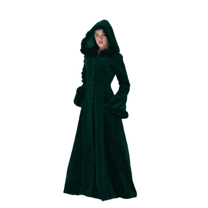 Women's Fur Collar Hood Single-breasted Large Swing Coats