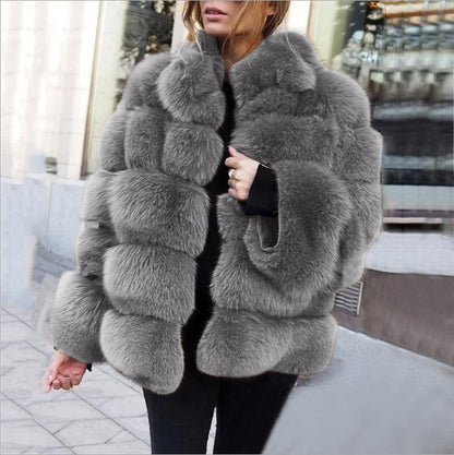 Women's Imitation Fur Fox Horizontal Stitching Artificial Coats