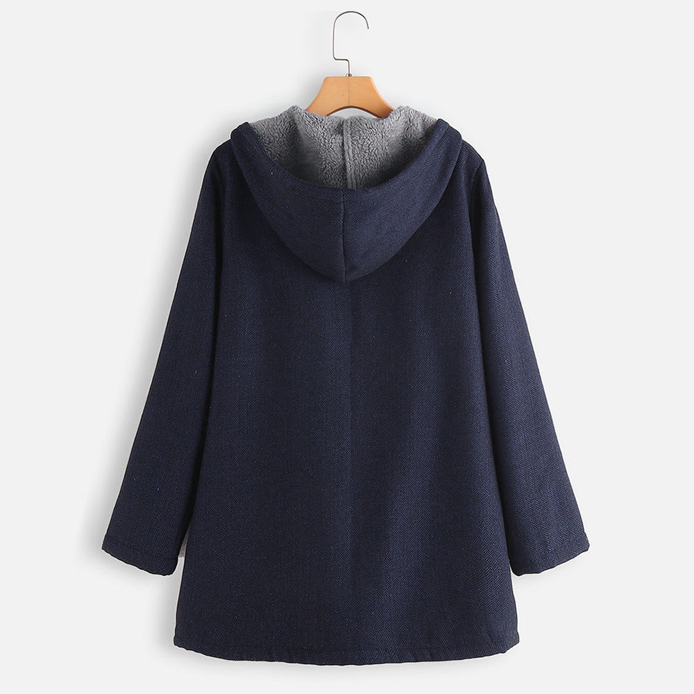 Women's Casual Fleece Thick Mid-length Hooded Coats