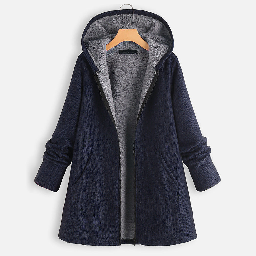 Women's Casual Fleece Thick Mid-length Hooded Coats