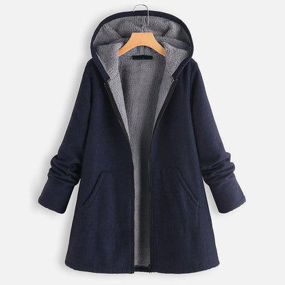 Women's Casual Fleece Thick Mid-length Hooded Coats