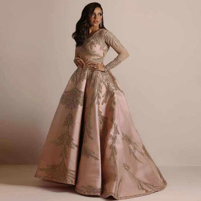 Women's Spring Glossy Silk Bronzing Long Sleeve Dress Wedding Dresses