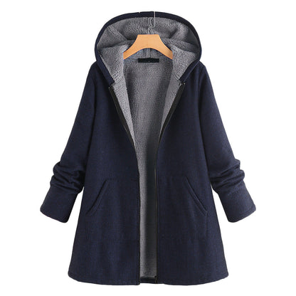 Women's Casual Fleece Thick Mid-length Hooded Coats