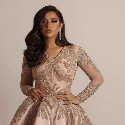 Women's Spring Glossy Silk Bronzing Long Sleeve Dress Wedding Dresses