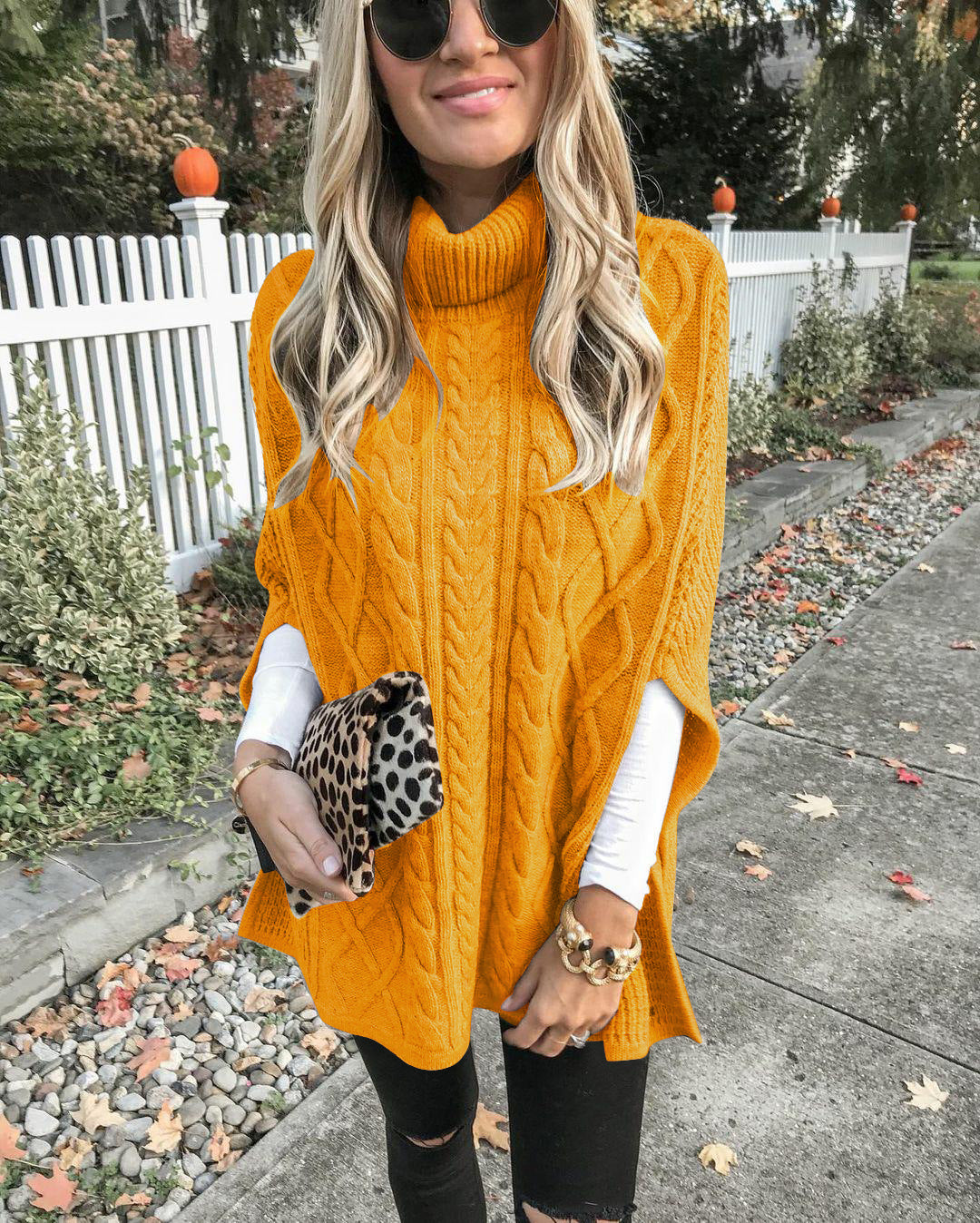 Street Hipster Pullover High Collar Slit Sweaters
