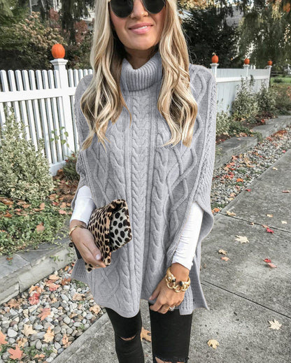 Street Hipster Pullover High Collar Slit Sweaters