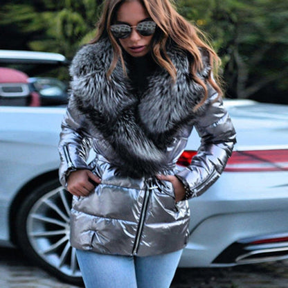 Women's Surface Big Fur Collar Long Sleeve Down Jackets