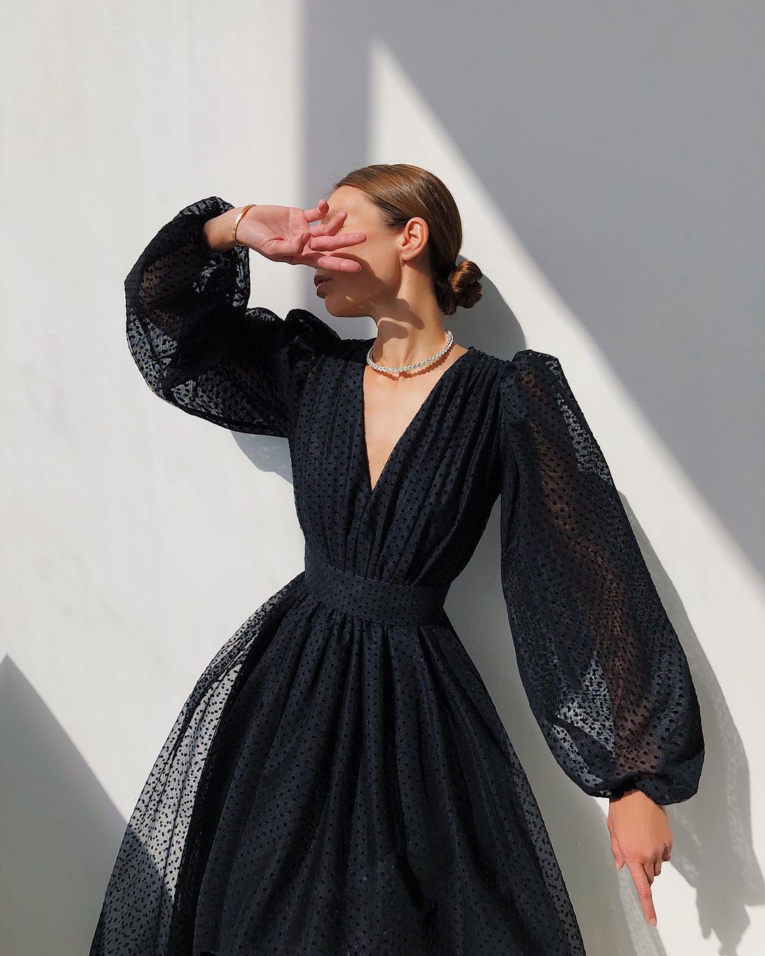 Color Elegant Lady Puff Sleeve Polka Dresses