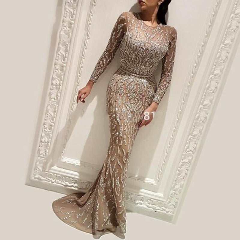 Women's Dress Gold Long Sleeve Fishtail Ball Wedding Dresses