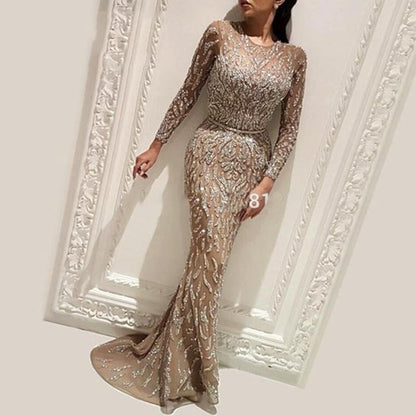 Women's Dress Gold Long Sleeve Fishtail Ball Wedding Dresses
