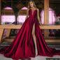 Women's Sexy Deep V Slit Dress Solid Color Wedding Dresses
