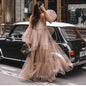 Women's Fashion Puff Sleeve Mesh Dress Long Dresses