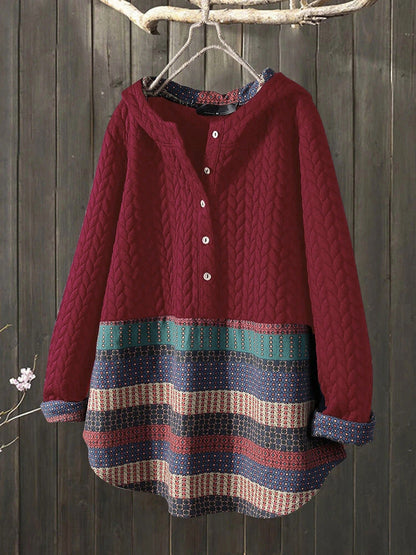 Women's Ethnic Print Long Sleeve Mid-length Mom Coats