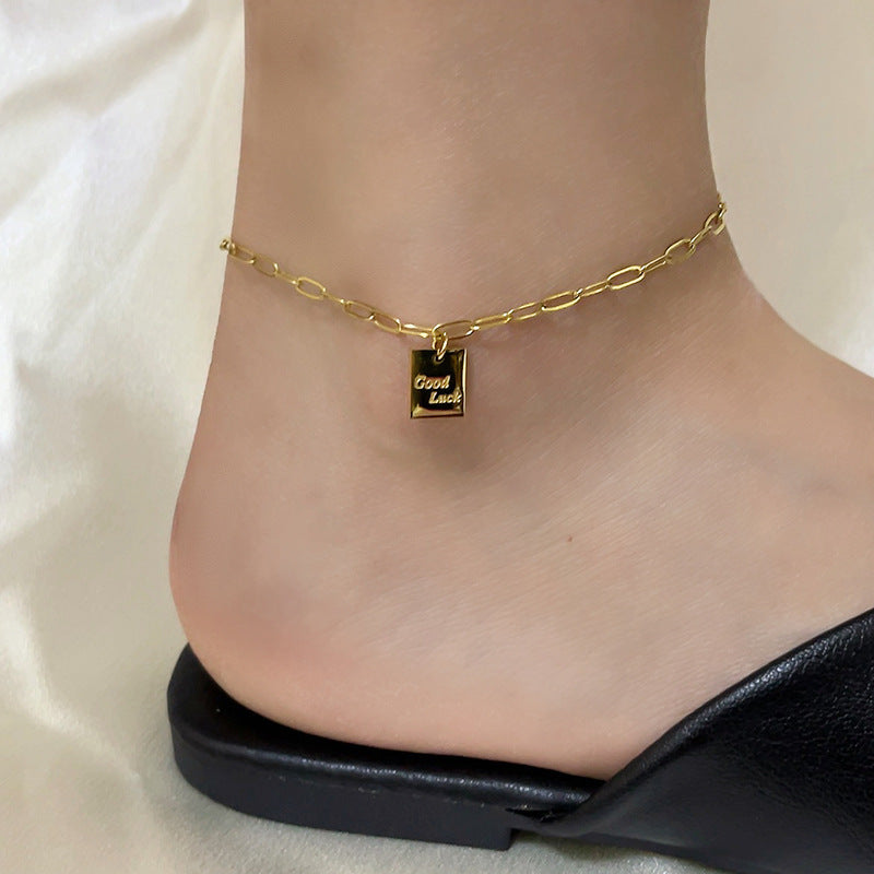 Square Plate Goodluck Letter Anklet For Women