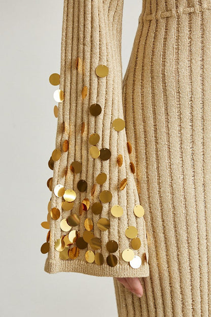 Classy Moment Glistening Sequin Maxi Dress- Gold