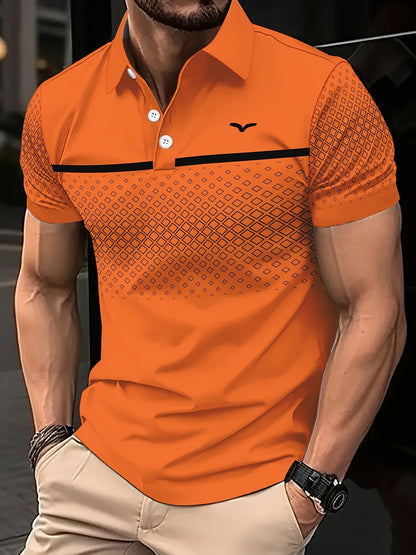 Men's Slim-Fit Printed Lapel Short-Sleeve Polo Shirt