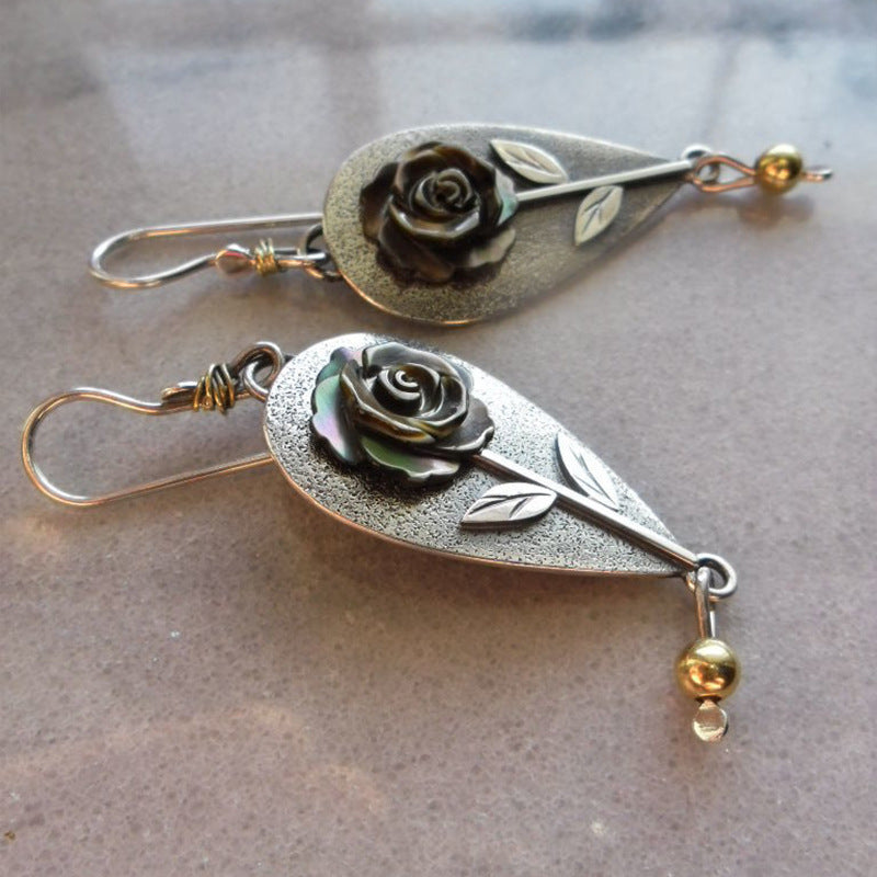Retro Water Drop Three-dimensional Rose Flower Creative Female Earrings