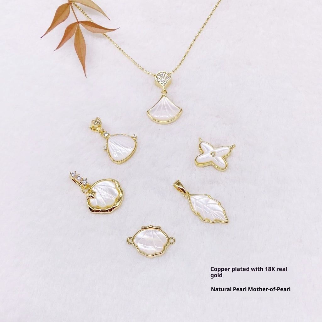 Diy Ornament Accessories Copper Plating 18K Gold Pearl Shell Necklace Bracelet Single And Double Charm