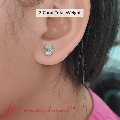 Classic Four Prong Oval Diamond Solitaire Stud Earrings [IGI Certified]