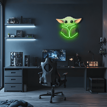Yoda Neon Sign, Uv Print Neon, Start Wars Wall Decor, Yoda Uv Print Neon Sign