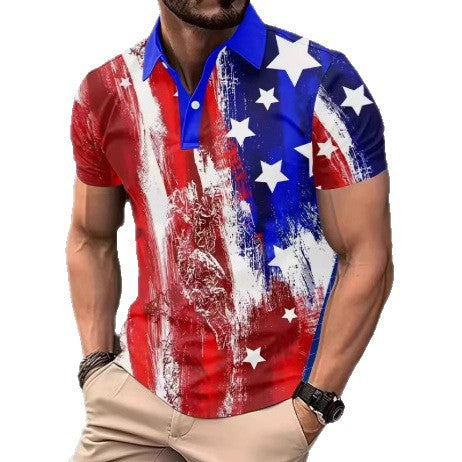 Mens Patterned Streetwear Loose-fitting Short-sleeve T-shirt