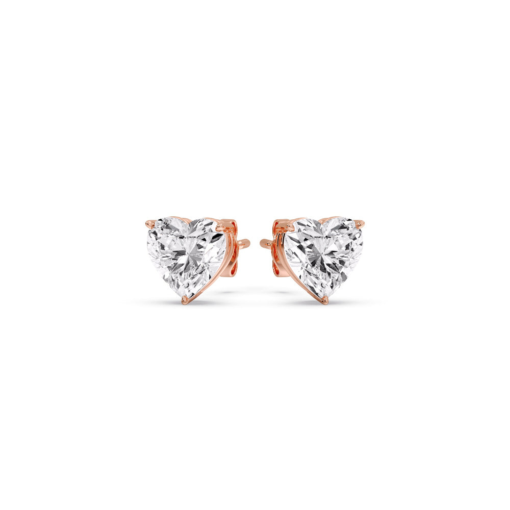 3 Prong Heart Shaped Diamond Solitaire Stud Earring in Basket Setting