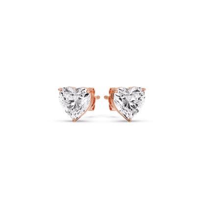 3 Prong Heart Shaped Diamond Solitaire Stud Earring in Basket Setting