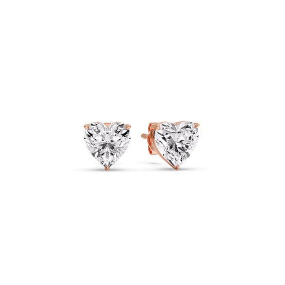 3 Prong Heart Shaped Diamond Solitaire Stud Earring in Basket Setting