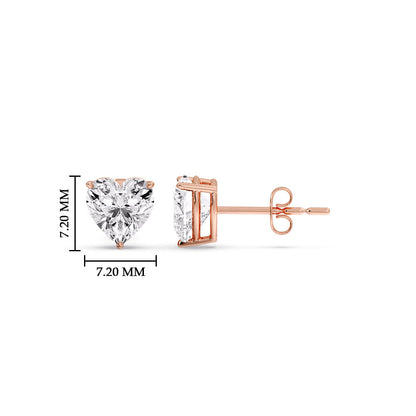3 Prong Heart Shaped Diamond Solitaire Stud Earring in Basket Setting