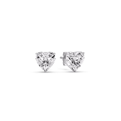 3 Prong Heart Shaped Diamond Solitaire Stud Earring in Basket Setting