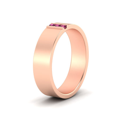 3 Stone Mens Flat Gemstone Band