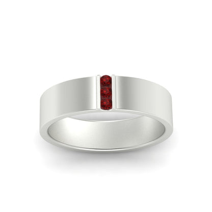 3 Stone Mens Flat Gemstone Band