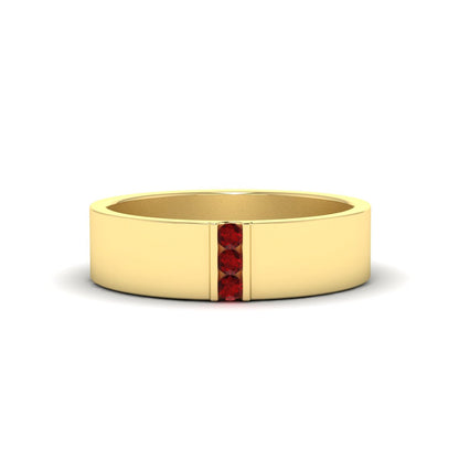 3 Stone Mens Flat Gemstone Band