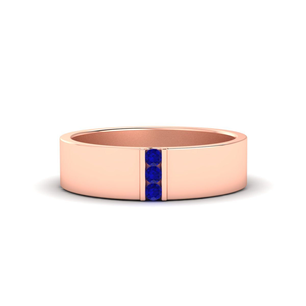 3 Stone Mens Flat Gemstone Band