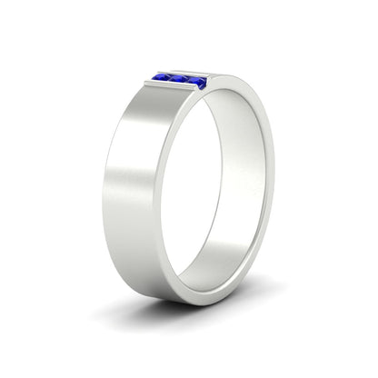 3 Stone Mens Flat Gemstone Band