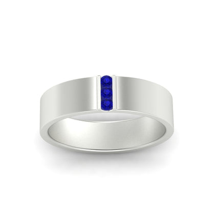 3 Stone Mens Flat Gemstone Band