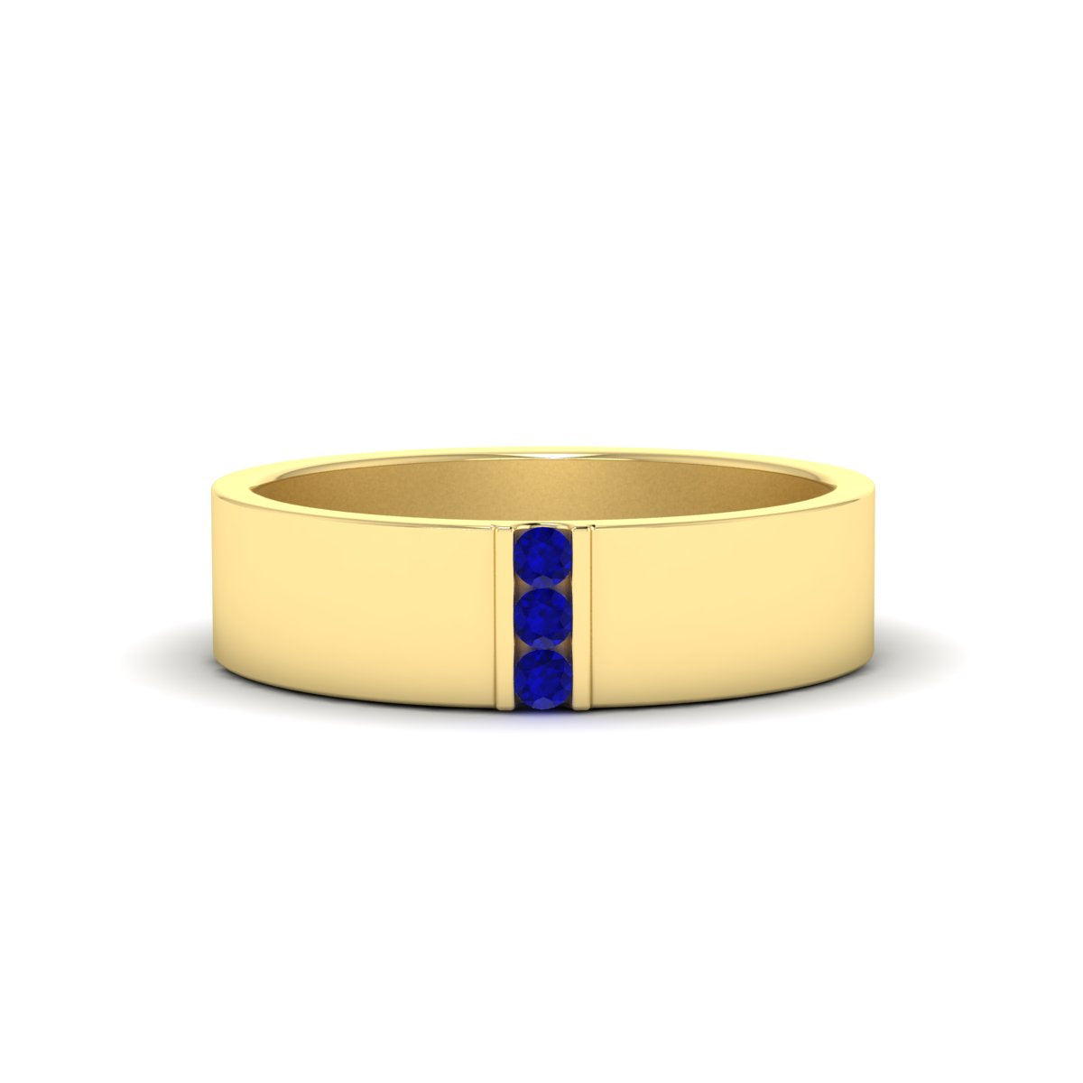 3 Stone Mens Flat Gemstone Band