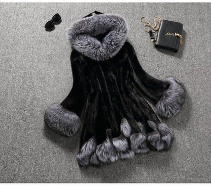 Women's Imitation Fox Fur Hooded Mid-length Elegant Coats