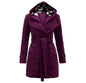 Women's Plaid Hooded Woolen Belt Double-breasted Long Coats