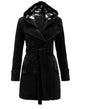 Women's Plaid Hooded Woolen Belt Double-breasted Long Coats