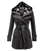 Women's Plaid Hooded Woolen Belt Double-breasted Long Coats