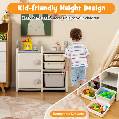 31 Inch Toy Chest and Bookshelf for Toddlers with Enclosed Cabinets and Pull-out Drawers