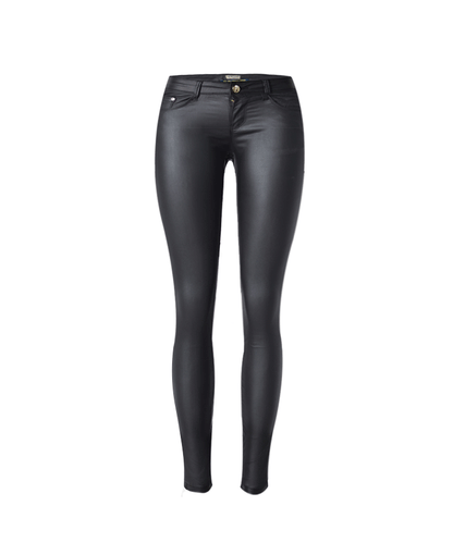 Women's Coated Faux Leather Denim Skinny Foreign Jeans