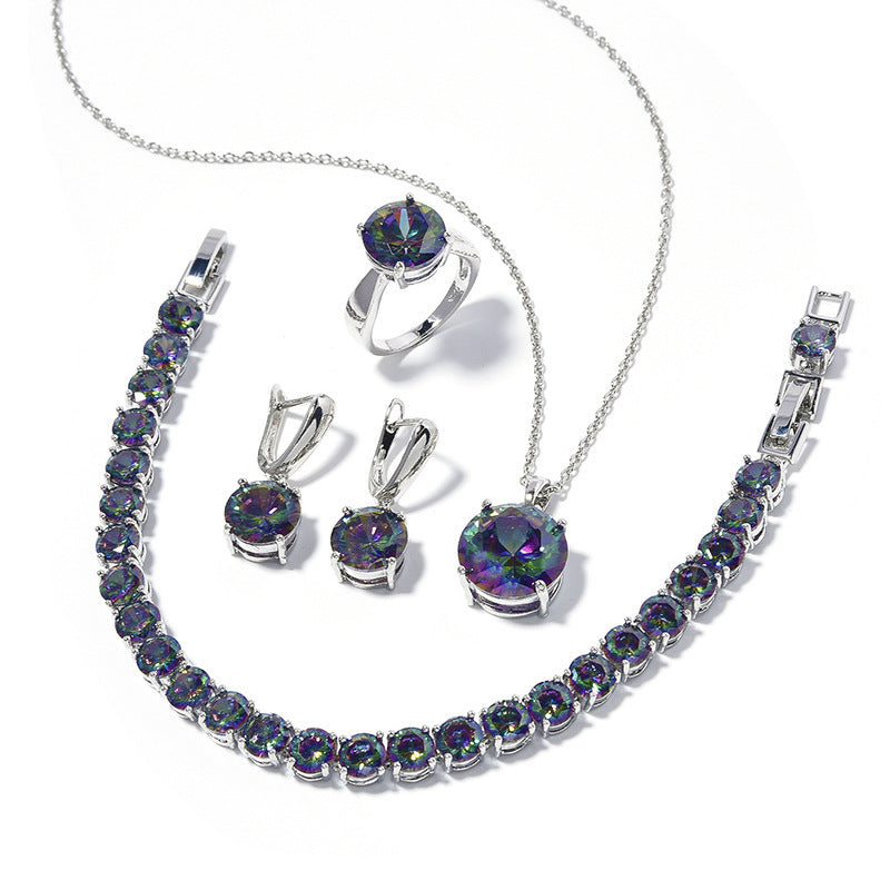 Geometric Round Earrings Ring Bracelet Necklace Ornament Suit