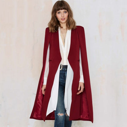 Women's Casual Cape Mid-length Fake Two-piece Shawl Coats