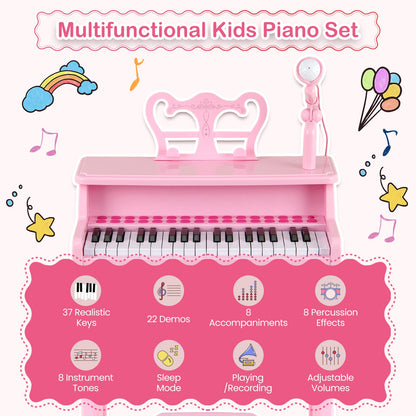37 Keys Music Piano with Microphone Kids Piano Keyboard with Detachable Music Stand