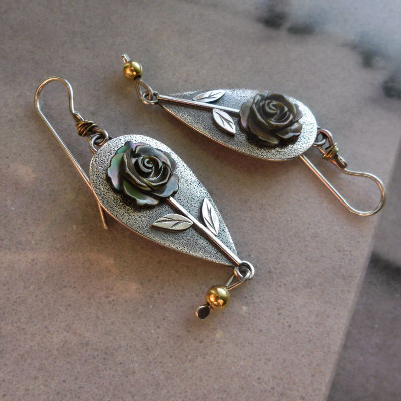 Retro Water Drop Three-dimensional Rose Flower Creative Female Earrings