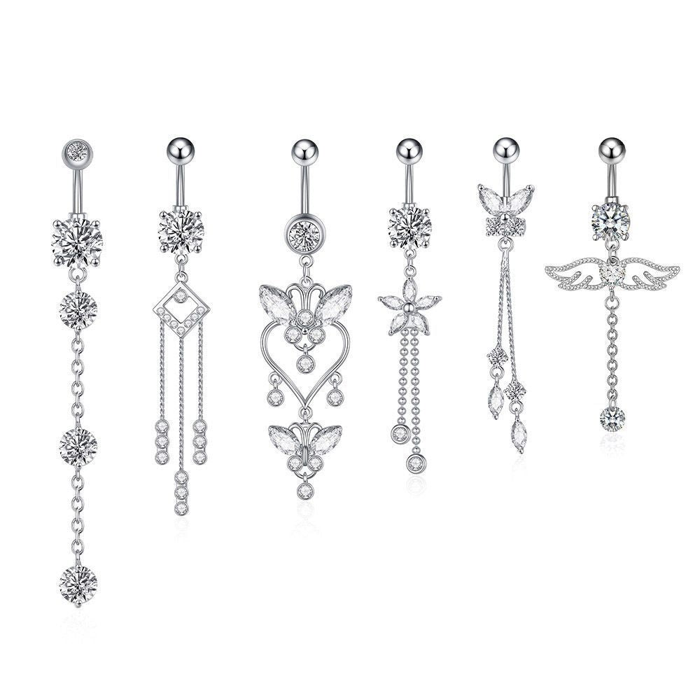 Zircon Tassel Belly Ring Navel Stud Piercing Jewelry