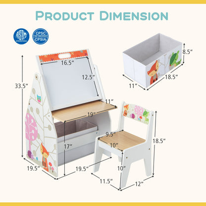 3 in 1 Kids Easel and Play Station Convertible with Chair and Storage Bins